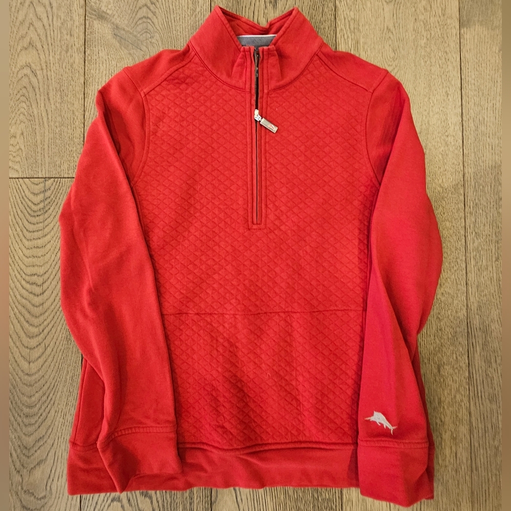 Women's Tommy Bahama Cheer On Half-Zip Red Quilted Sweatshirt Size M